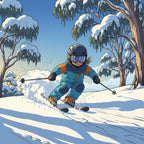 Child skiing in a snowy landscape with trees