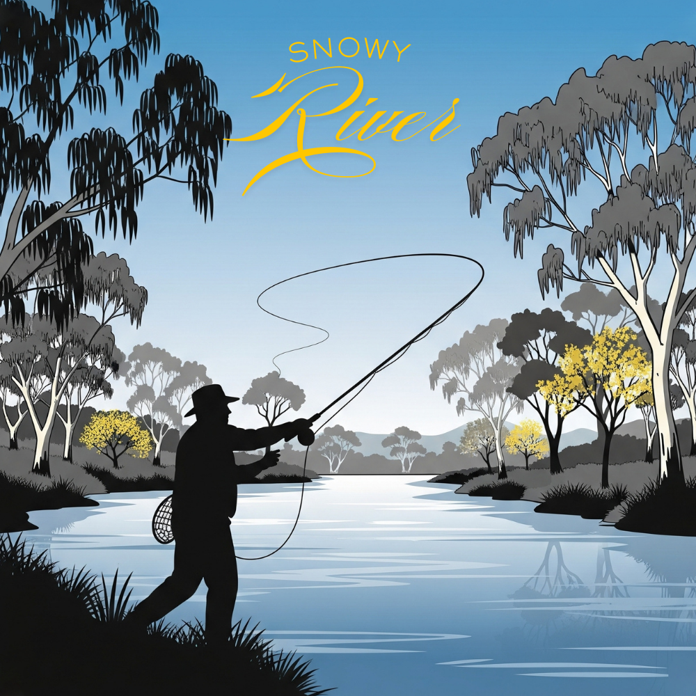 Man fly fishing on the snowy river banks